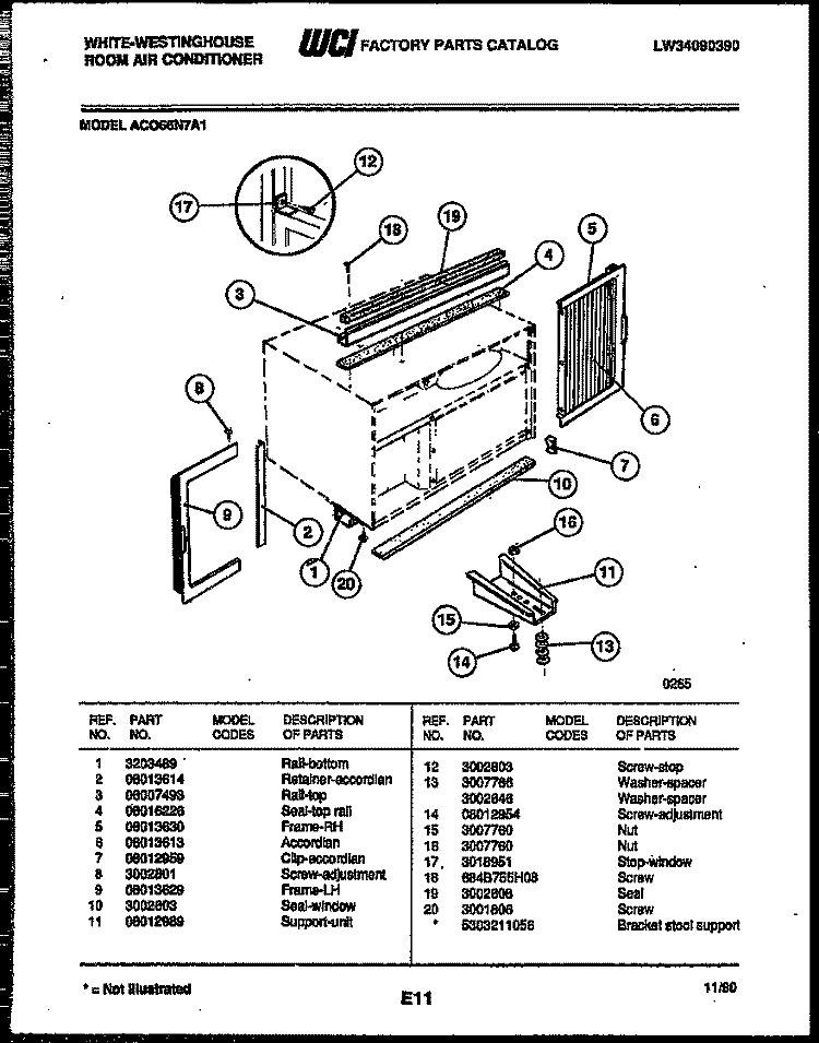 CABINET AND INSTALLATION PARTS Diagram and Parts List for AC066N7A1  Frigidaire Air Conditioner