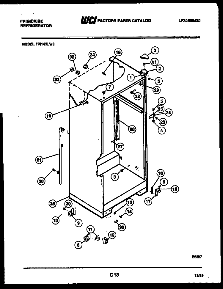 CABINET PARTS Diagram and Parts List for FPI14TLL0  Frigidaire Refrigerator