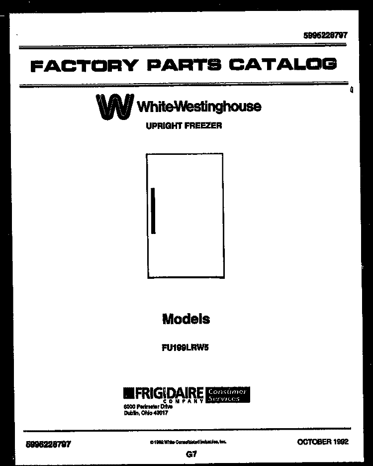 DOOR PARTS Diagram and Parts List for FU199LRW5  Frigidaire Freezer