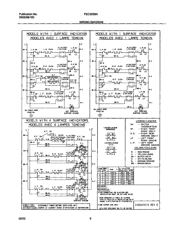 WIRING DIAGRAM Diagram and Parts List for FEC30S6ASB  Frigidaire Cooktop