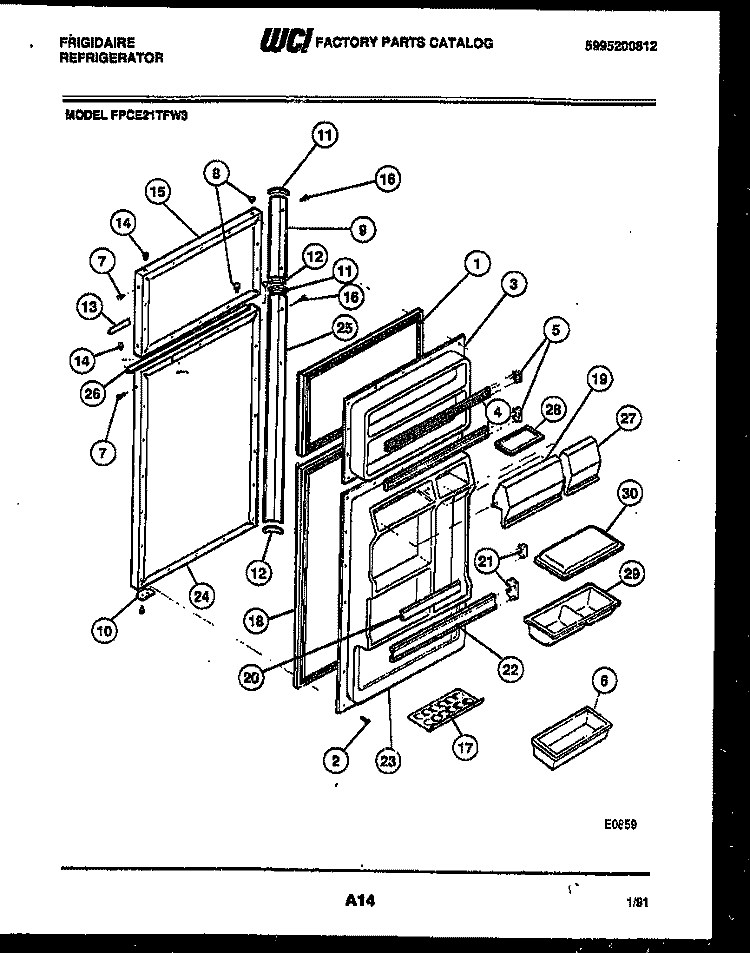 DOOR PARTS Diagram and Parts List for FPCE21TFW3  Frigidaire Refrigerator