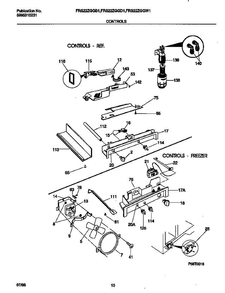 CONTROLS Diagram and Parts List for FRS22ZGGD1  Frigidaire Refrigerator