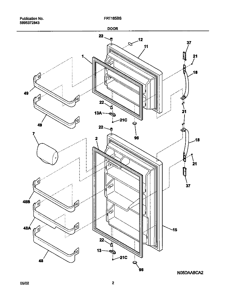 DOORS Diagram and Parts List for FRT185BSB3  Frigidaire Refrigerator