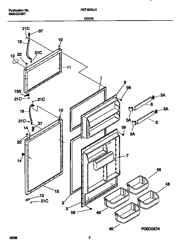 DOORS Diagram and Parts List for FRT18INLHW0  Frigidaire Refrigerator