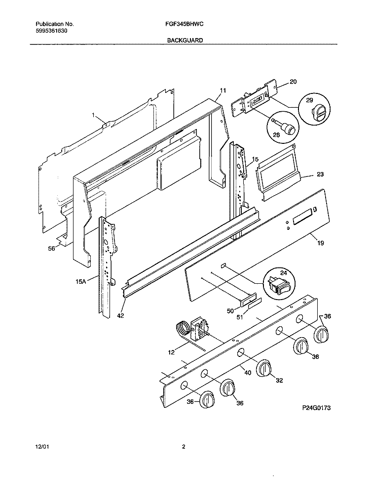 BACKGUARD Diagram and Parts List for FGF345BHWC  Frigidaire Range