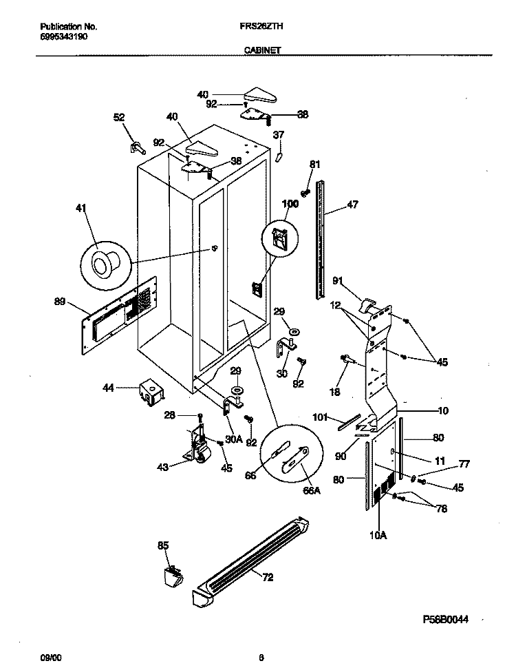 CABINET Diagram and Parts List for FRS26ZTHW4  Frigidaire Refrigerator
