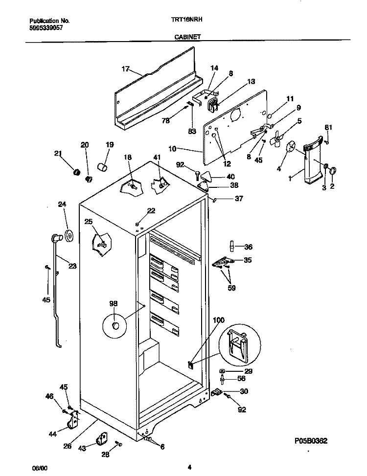 CABINET Diagram and Parts List for TRT16NRHW2  Tappan Refrigerator
