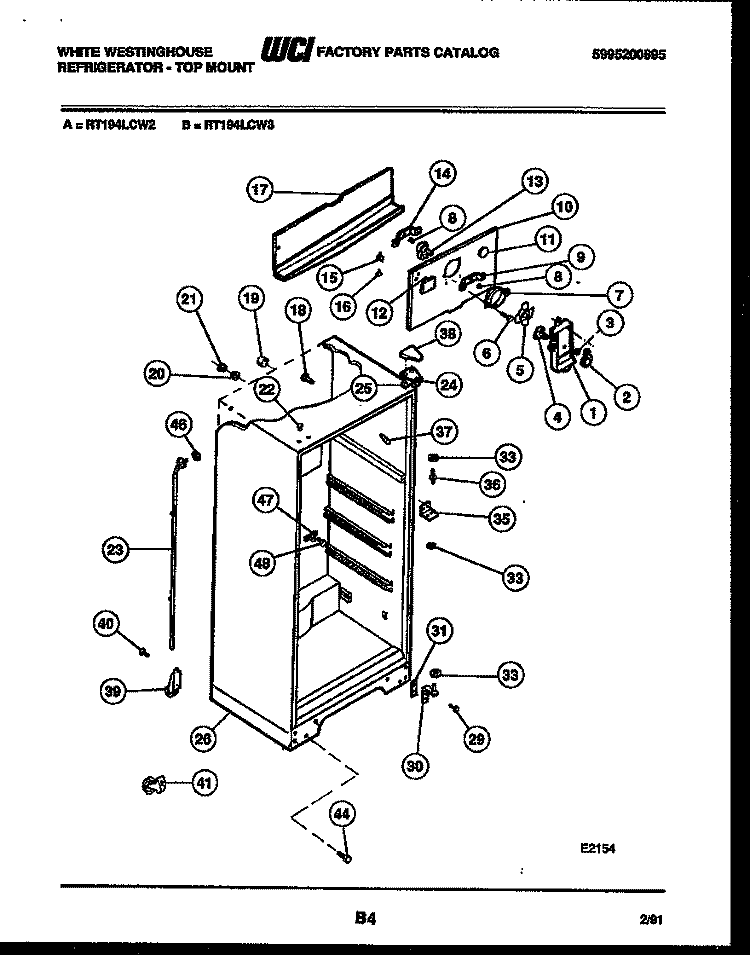 CABINET PARTS Diagram and Parts List for RT194LCW3  Frigidaire Refrigerator