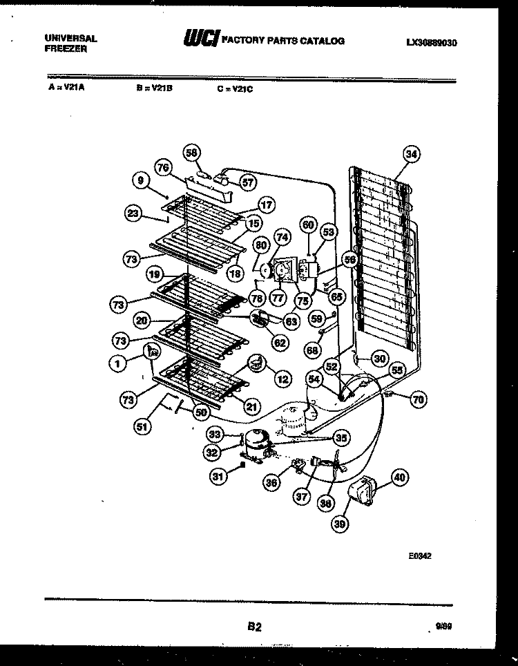 SYSTEM AND ELECTRICAL PARTS Diagram and Parts List for V21C  Frigidaire Freezer