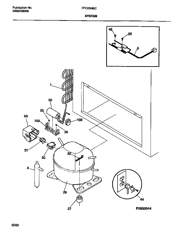 SYSTEM Diagram and Parts List for FFC05M5CW1  Frigidaire Freezer