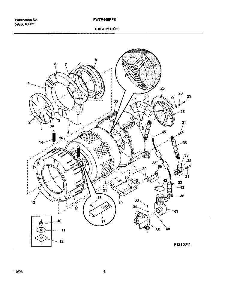 TUB / MOTOR Diagram and Parts List for FWTR445RFS1  Frigidaire Washer