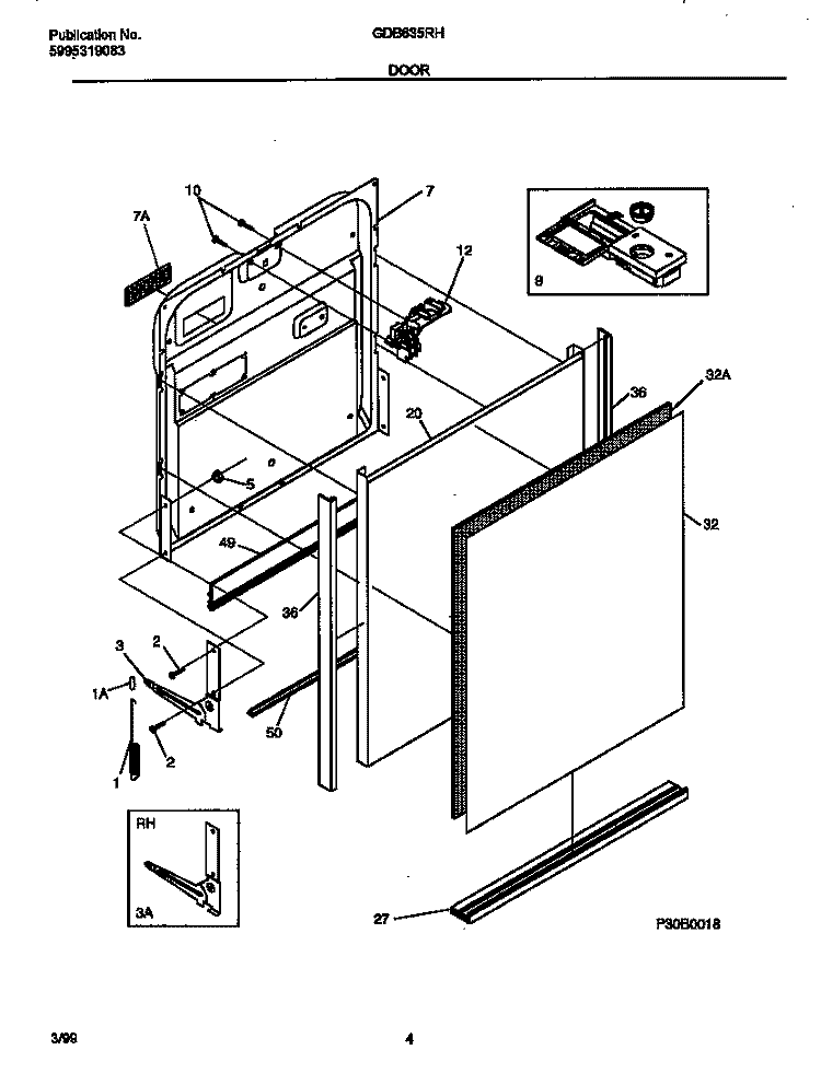 DOOR Diagram and Parts List for GDB635RHS0  Gibson Dishwasher