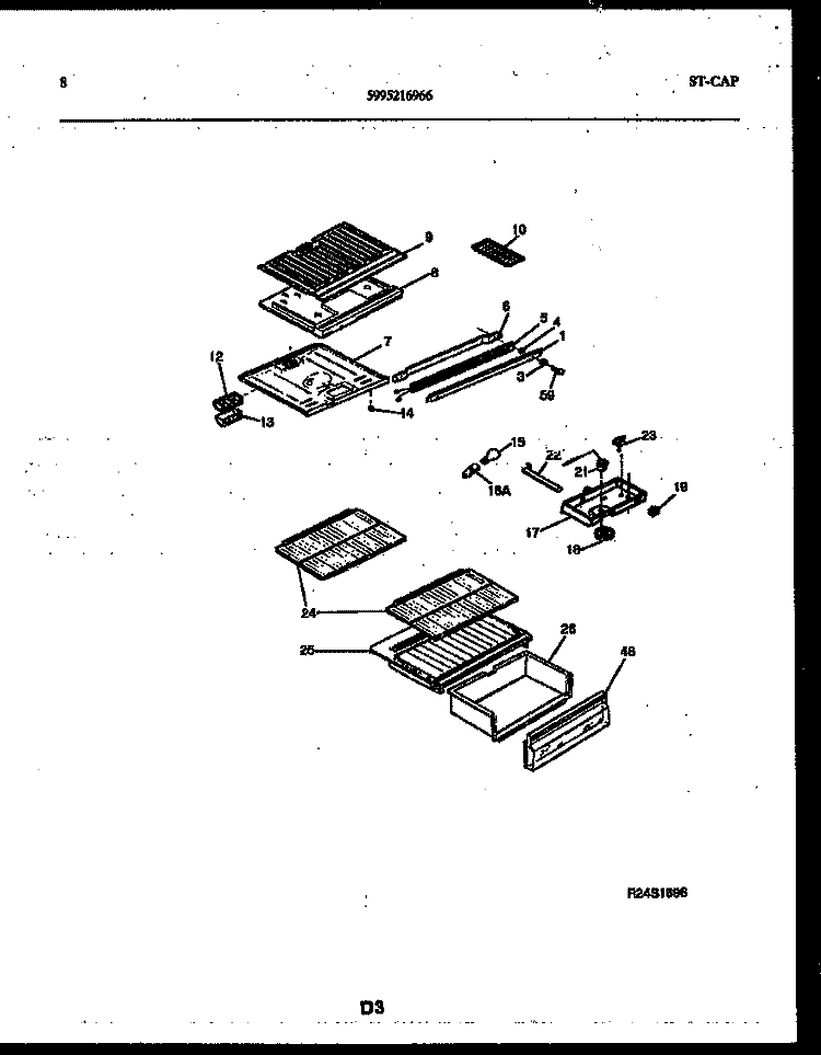 SHELVES AND SUPPORTS Diagram and Parts List for RT153MLW1  Frigidaire Refrigerator