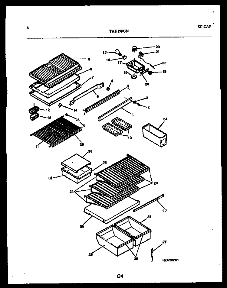 SHELVES AND SUPPORTS Diagram and Parts List for TAK190GN2D  Kelvinator Refrigerator