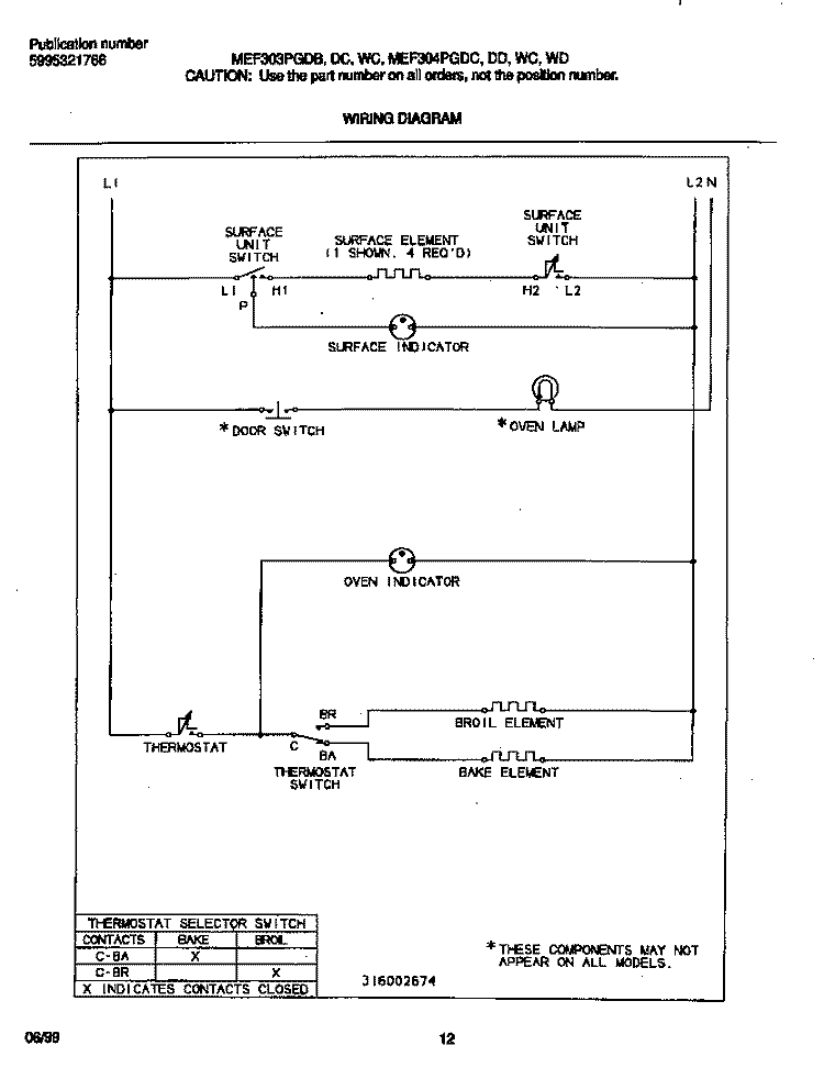 WIRING DIAGRAM Diagram and Parts List for MEF303PGDY  Frigidaire Range