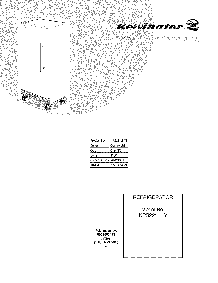 COVER Diagram and Parts List for KRS221LHY2  Kelvinator Refrigerator