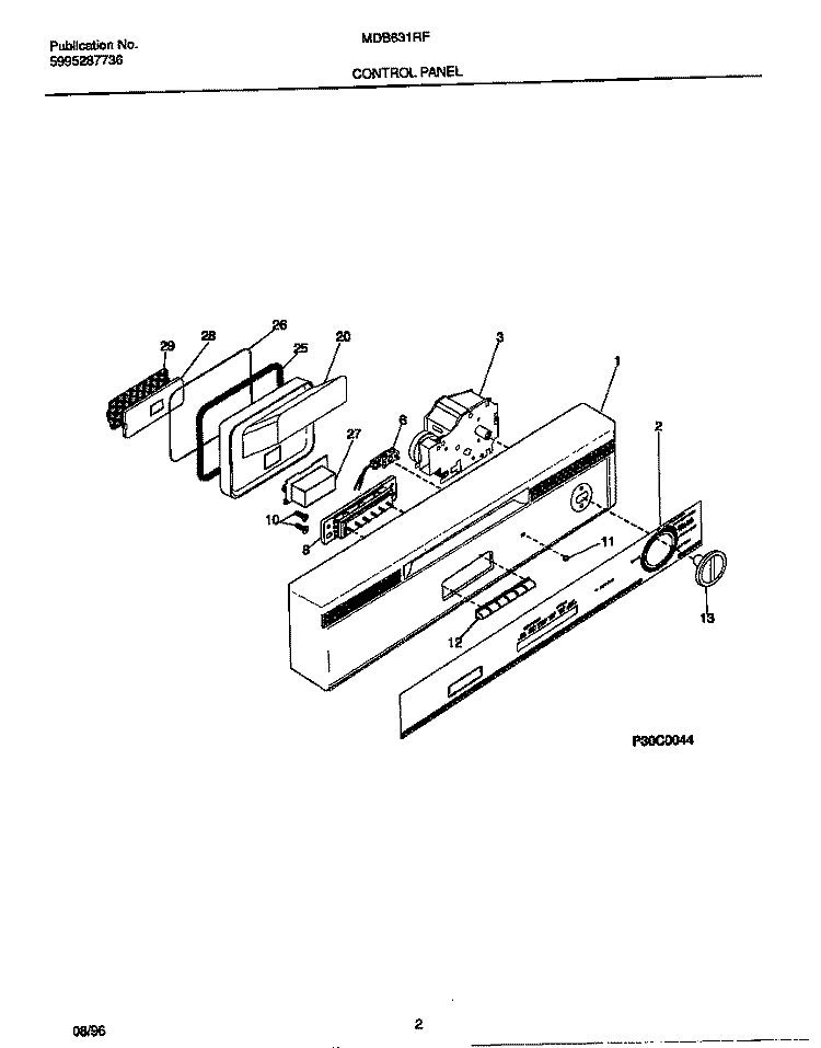CONTROL PANEL Diagram and Parts List for MDB631RFR0  Frigidaire Dishwasher