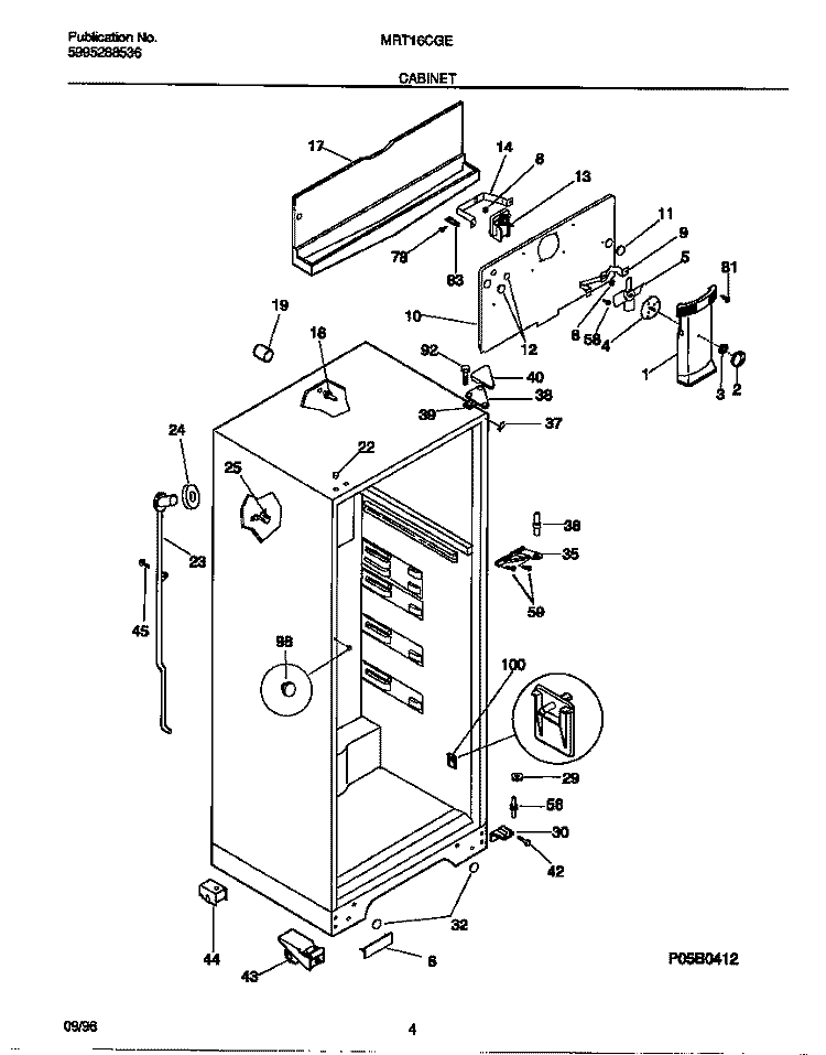 CABINET Diagram and Parts List for MRT16CGEW1  Frigidaire Refrigerator
