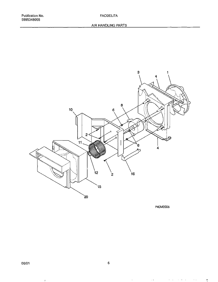 AIRHAND Diagram and Parts List for FAC053J7A4  Frigidaire Air Conditioner