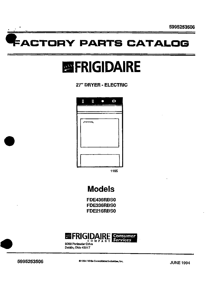 COVER Diagram and Parts List for FDE336RBS0  Frigidaire Dryer