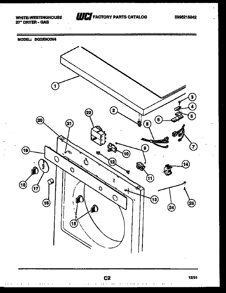 CONSOLE AND CONTROL PARTS Diagram and Parts List for DG250KXW4  Westinghouse Dryer