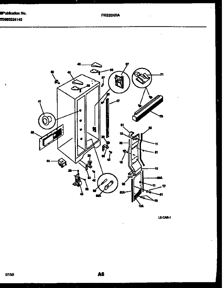 CABINET PARTS Diagram and Parts List for FRS20NRAD0  Frigidaire Refrigerator