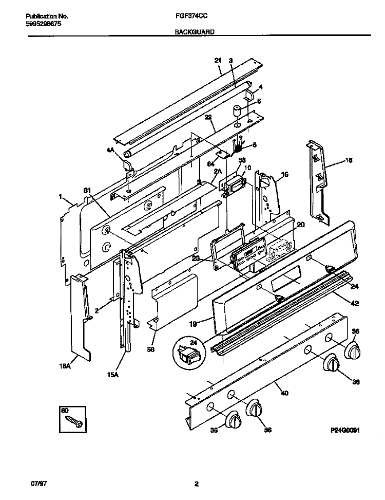 BACKGUARD Diagram and Parts List for FGF374CCTF  Frigidaire Range