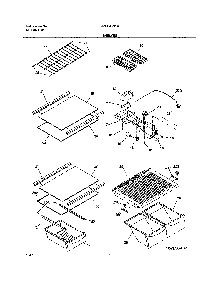 SHELVES Diagram and Parts List for FRT17GG5AQ0  Frigidaire Refrigerator