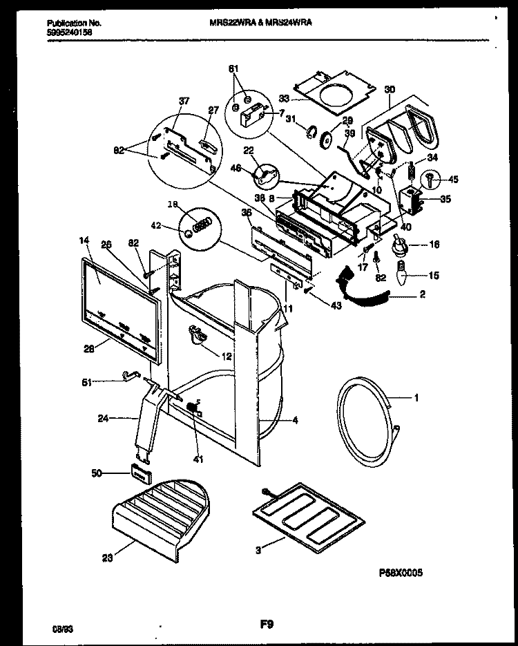 ICE DOOR, DISPENSER AND WATER TANKS Diagram and Parts List for MRS24WRADO  Frigidaire Refrigerator
