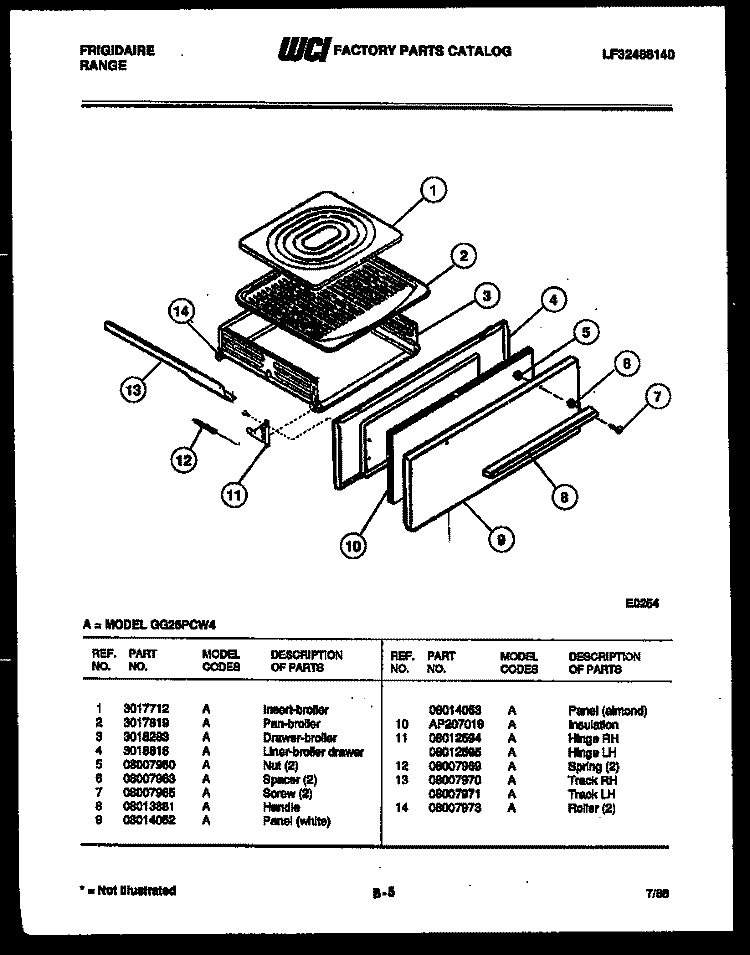 BROILER DRAWER PARTS Diagram and Parts List for GG26PCW4  Frigidaire Range