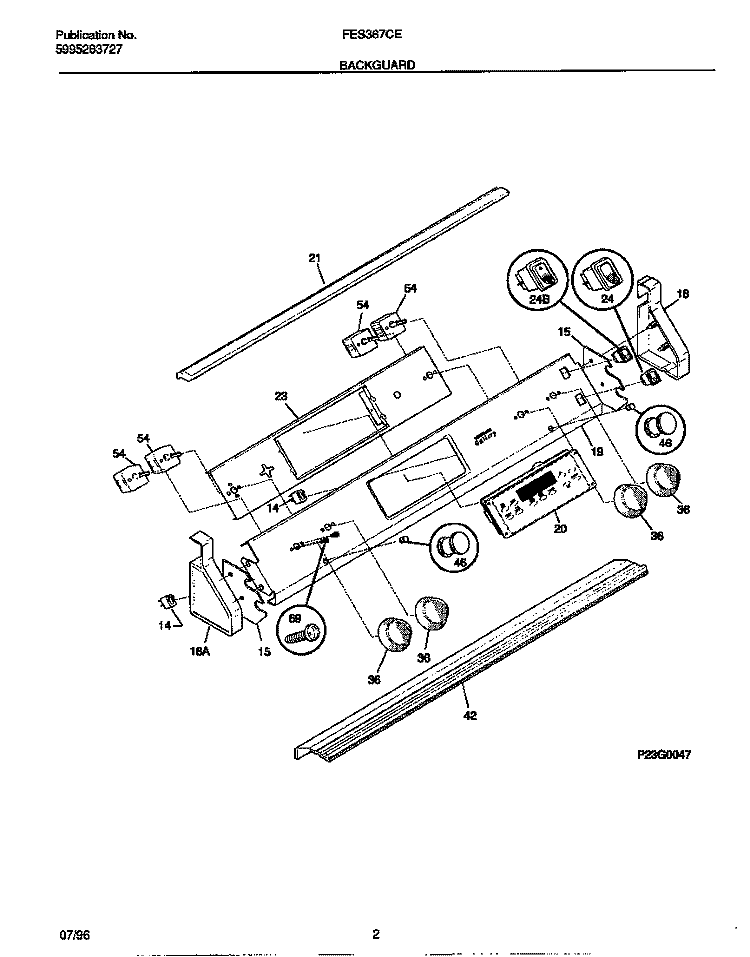 BACKGUARD Diagram and Parts List for FES367CETA  Frigidaire Range