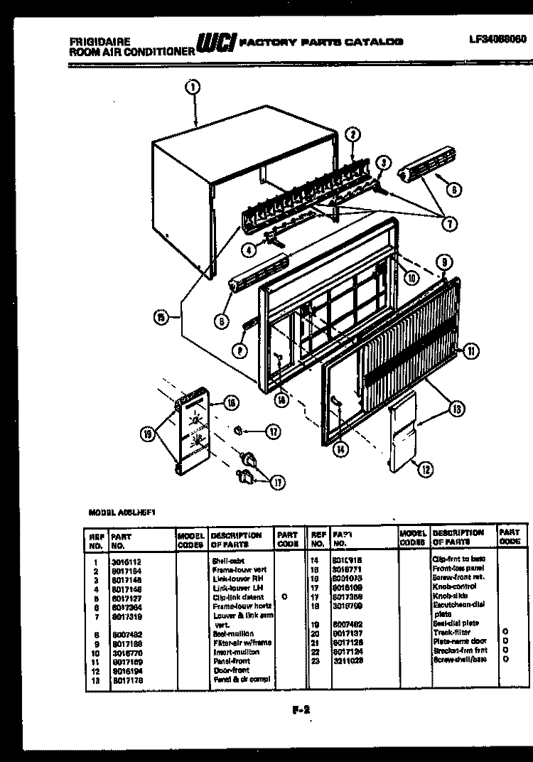 CABINET PARTS Diagram and Parts List for A05LH5F1  Frigidaire Air Conditioner