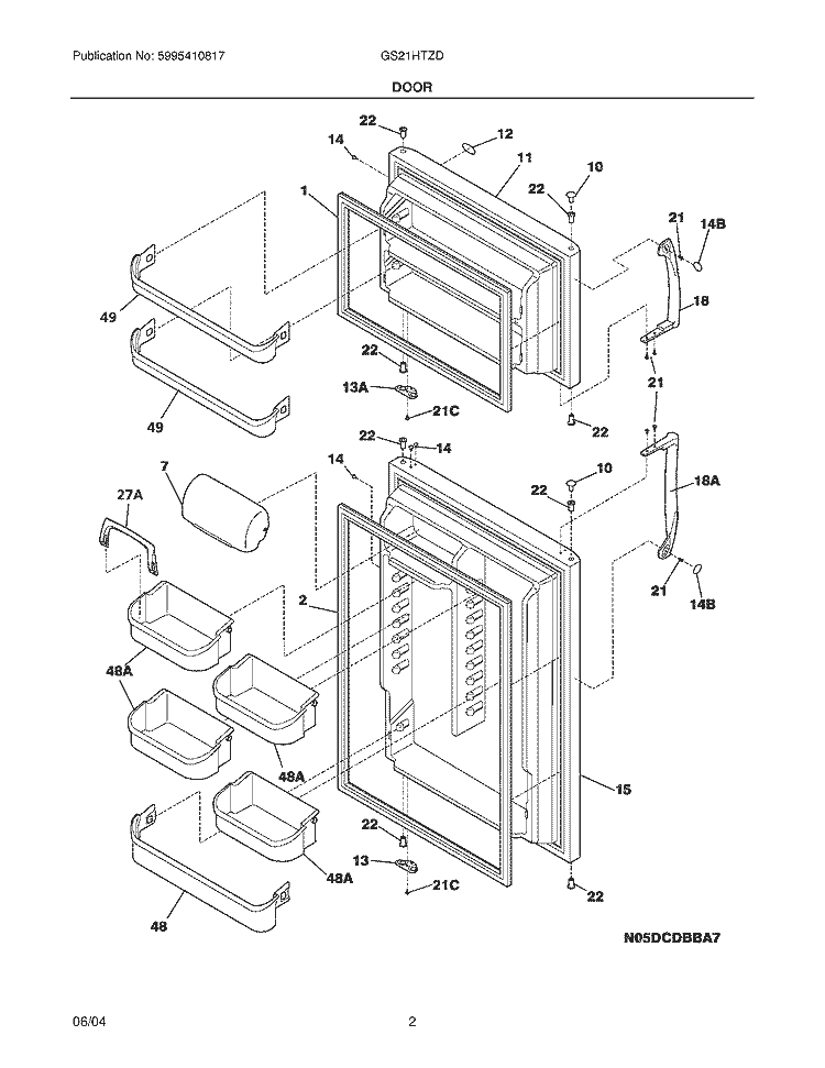 DOOR Diagram and Parts List for GS21HTZDK0  Frigidaire Refrigerator