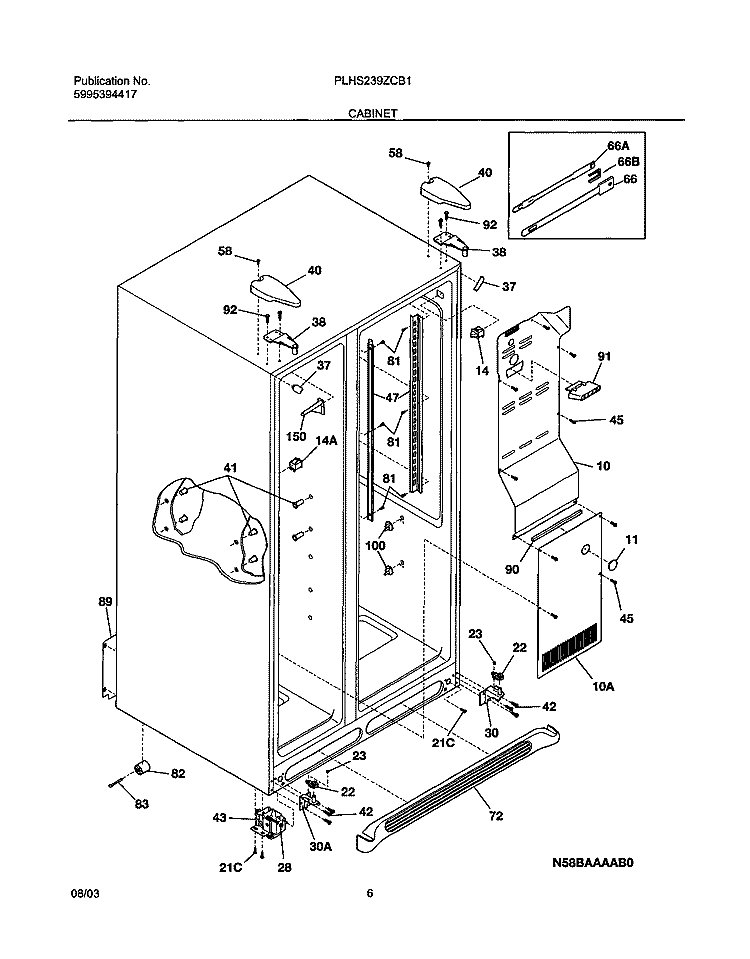 CABINET Diagram and Parts List for PLHS239ZCB1  Frigidaire Refrigerator