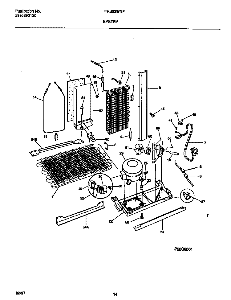 SYSTEM Diagram and Parts List for FRS22WNFD0  Frigidaire Refrigerator