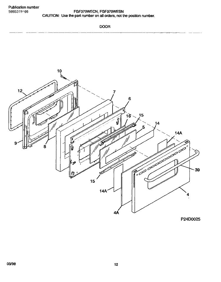 DOOR Diagram and Parts List for FGF379WESN  Frigidaire Range