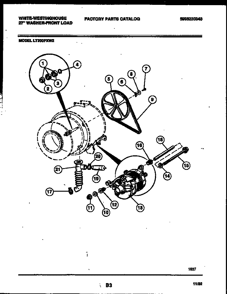 DRIVE COMPONENTS Diagram and Parts List for LT200PXD2  Frigidaire Washer