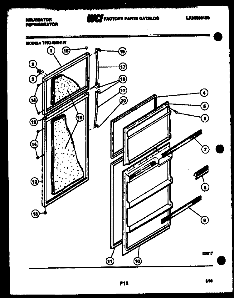 DOOR PARTS Diagram and Parts List for TPK140EN1F  Kelvinator Refrigerator