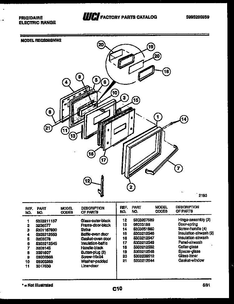 DOOR PARTS Diagram and Parts List for REGS38BNL2  Frigidaire Range
