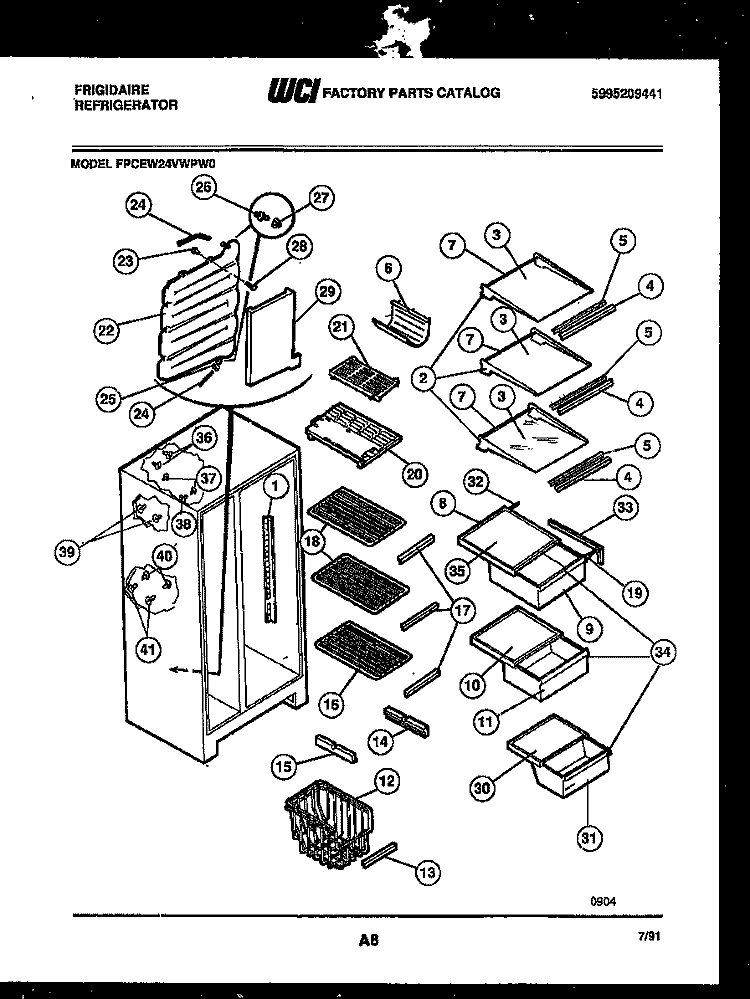 SHELVES AND SUPPORTS Diagram and Parts List for FPCEW24VWPW0  Frigidaire Refrigerator