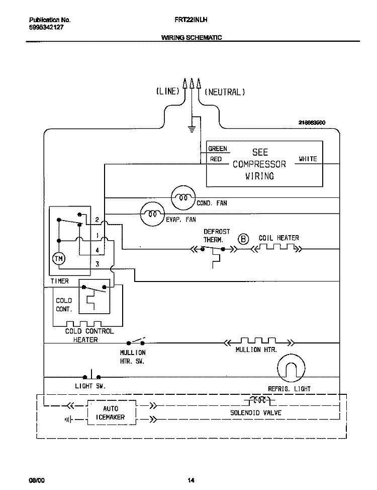 WIRING SCHEMATIC Diagram and Parts List for FRT22INLHD4  Frigidaire Refrigerator