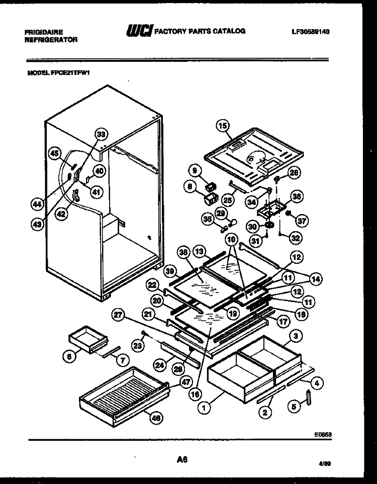 SHELVES AND SUPPORTS Diagram and Parts List for FPCE21TFW1  Frigidaire Refrigerator