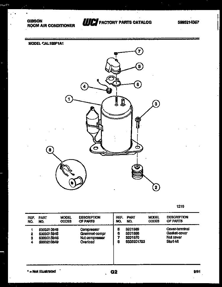 COMPRESSOR PARTS Diagram and Parts List for GAL108P1A1  Gibson Air Conditioner