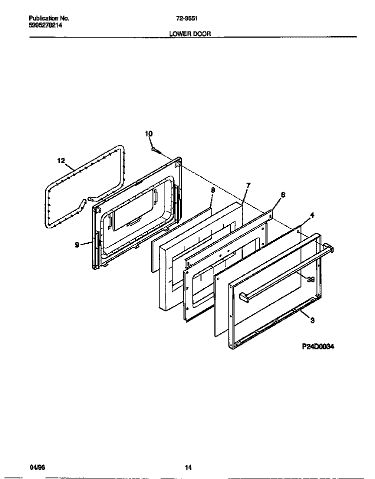LOWER DOOR Diagram and Parts List for 72-3651-00-08  Tappan Range