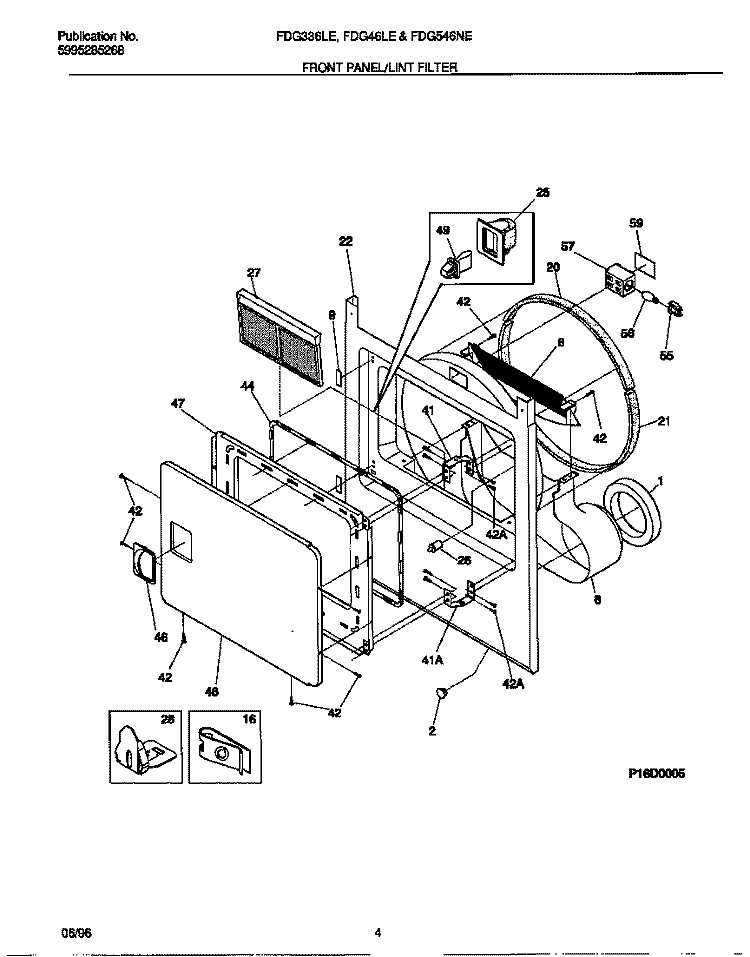 FRONT PANEL / LINT FILTER Diagram and Parts List for FDG546LES0  Frigidaire Dryer
