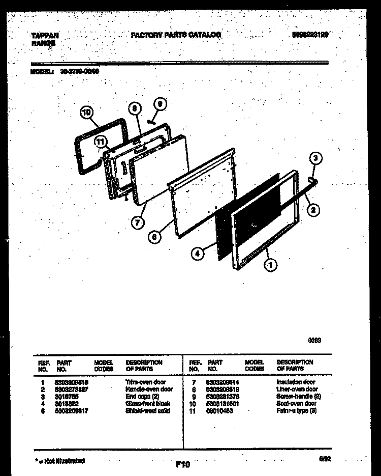 DOOR PARTS Diagram and Parts List for 30-2759-23-06  Tappan Range