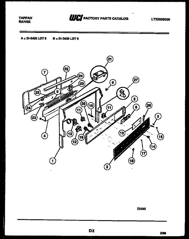 BACKGUARD Diagram and Parts List for 31-3438-66-05  Tappan Range
