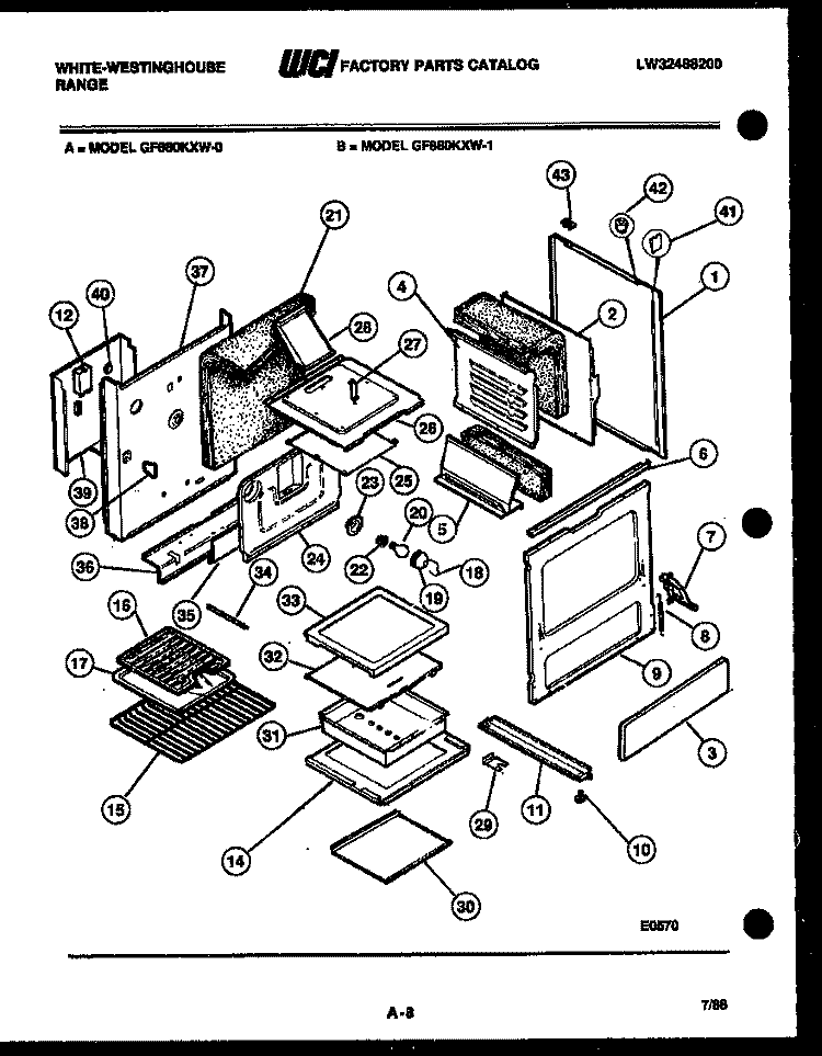 BODY PARTS Diagram and Parts List for GF880KXW0  Frigidaire Range