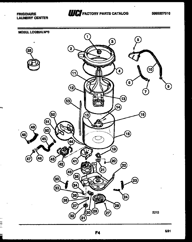TUB DETAIL Diagram and Parts List for LCG851LL0  Frigidaire Washer Dryer Combo