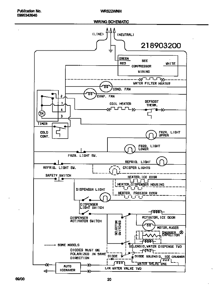 WIRING SCHEMATIC Diagram and Parts List for WRS22WNHW5  Frigidaire Refrigerator